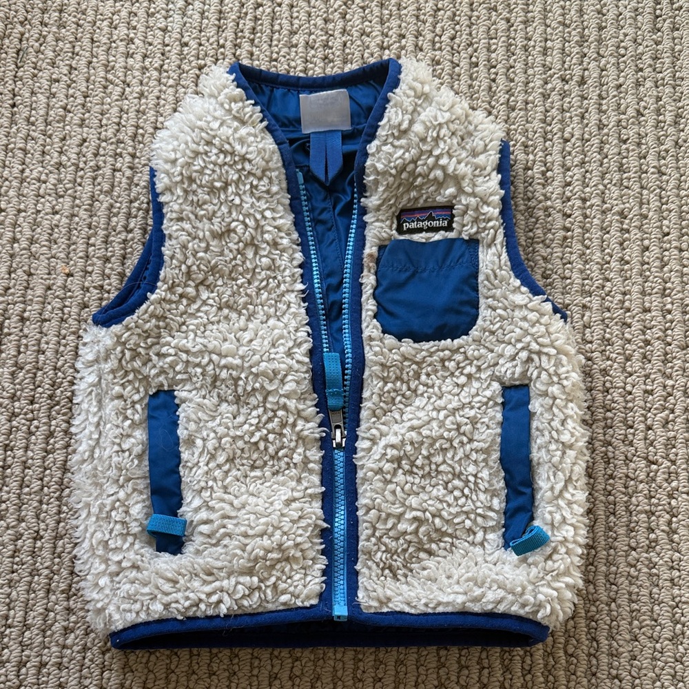 Patagonia Kids' Fleece Vest in Blue and White